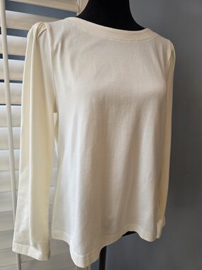 J. Crew Cream Long-Sleeve Tee with Subtle Shoulder Pleats New With Tags